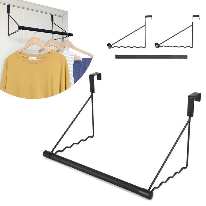 INDIAN DECOR INDIAN DECOR Metal Over The Door Closet Rod Hanger Rack with Hanging Bar for Coat Towels 28968 Black - Image 3