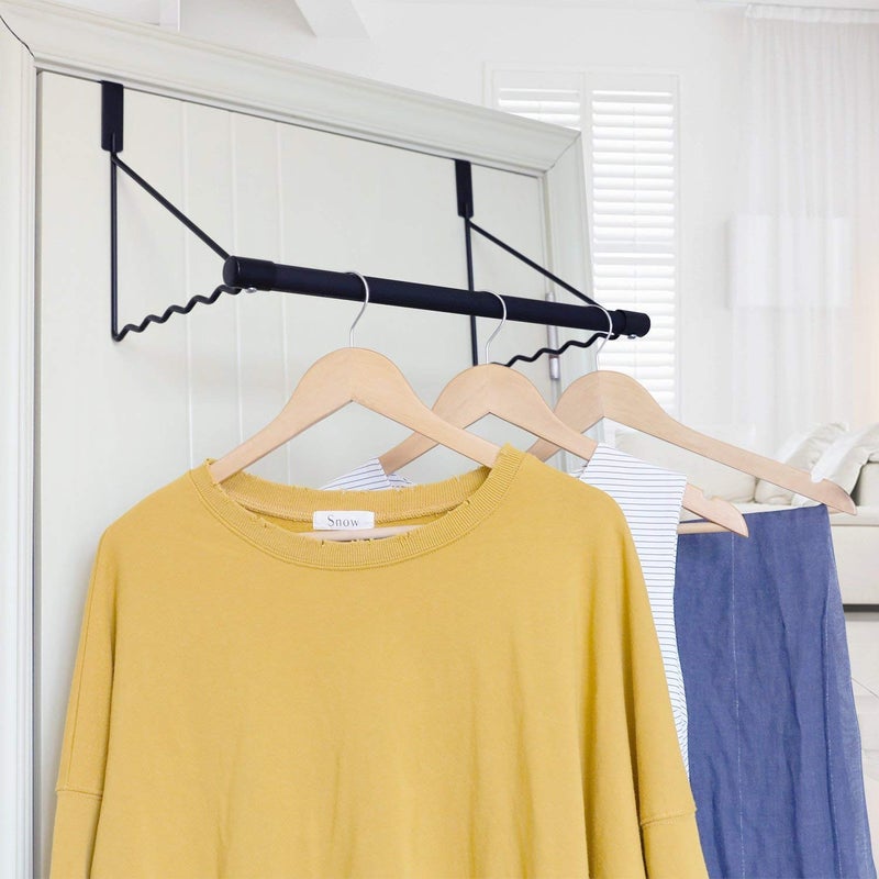 INDIAN DECOR INDIAN DECOR Metal Over The Door Closet Rod Hanger Rack with Hanging Bar for Coat Towels 28968 Black - Image 1