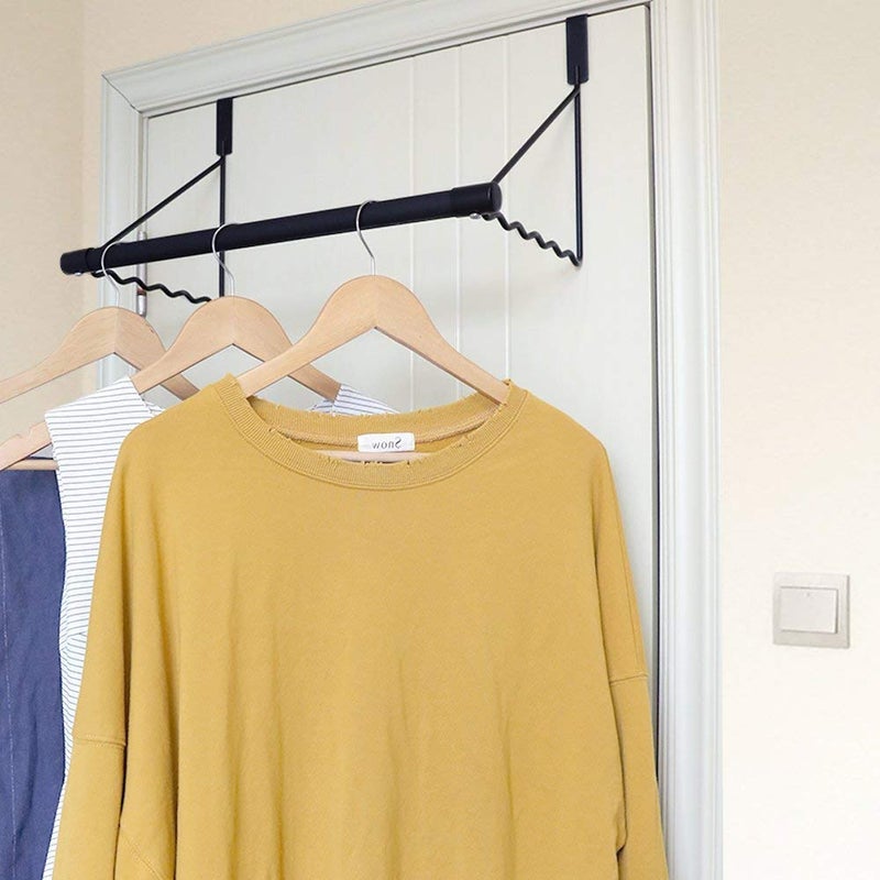 INDIAN DECOR INDIAN DECOR Metal Over The Door Closet Rod Hanger Rack with Hanging Bar for Coat Towels 28968 Black - Image 5