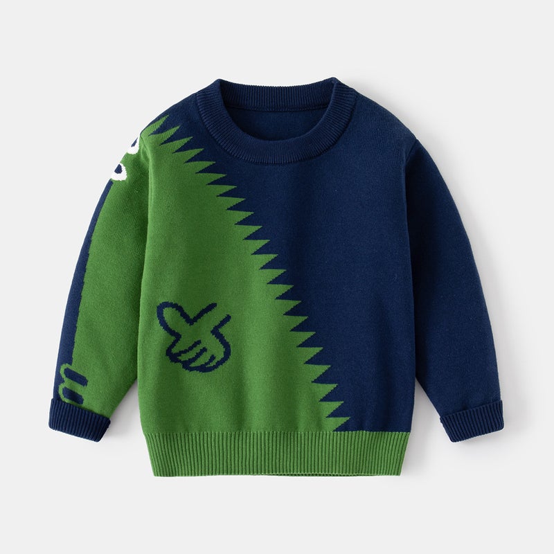 Korean Style Boys Spring & Fall Cartoon Cute Dinosaur Sweater Kidsren'S Wool Pullover Long-Sleeved Bottoming Knitted Round Neck Sweater - Image 1