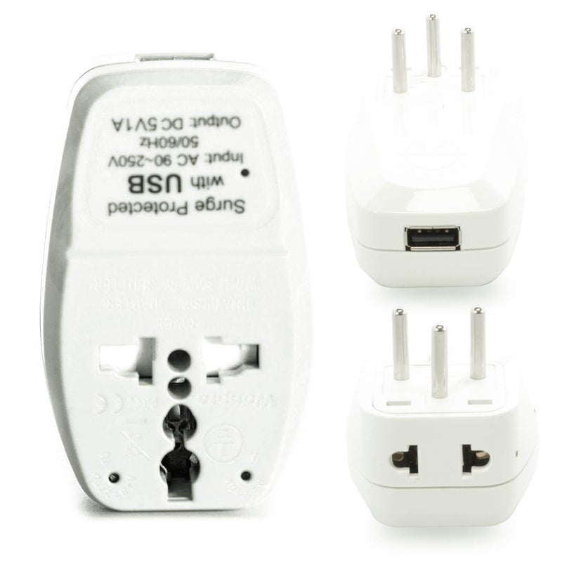 Orei India to Israel Gaza Palestine More Type H Travel Adapter Plug 3 in 1 CE Certified RoHS Compliant with USB and Surge Protection Worldwide Adapter DBUH - Image 1