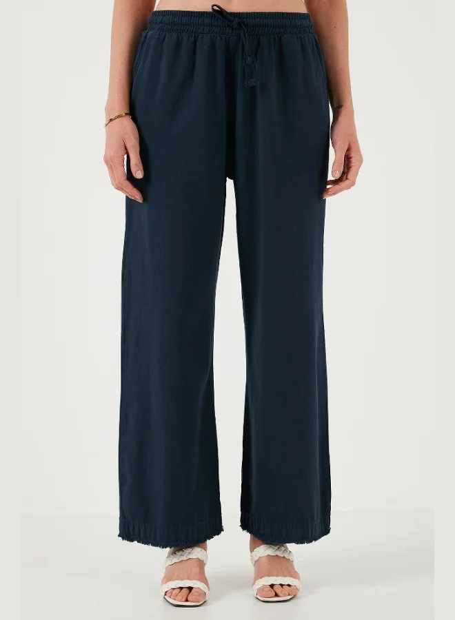 Lela  Lela Cotton High-Waisted Wide-Leg Regular Fit Trousers with Belt and Pockets for Women PANTS 668YP4760 for Women | Best Price UAE