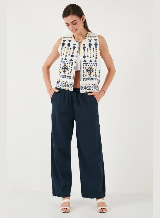 Lela  Lela Cotton High-Waisted Wide-Leg Regular Fit Trousers with Belt and Pockets for Women PANTS 668YP4760 for Women | Best Price UAE
