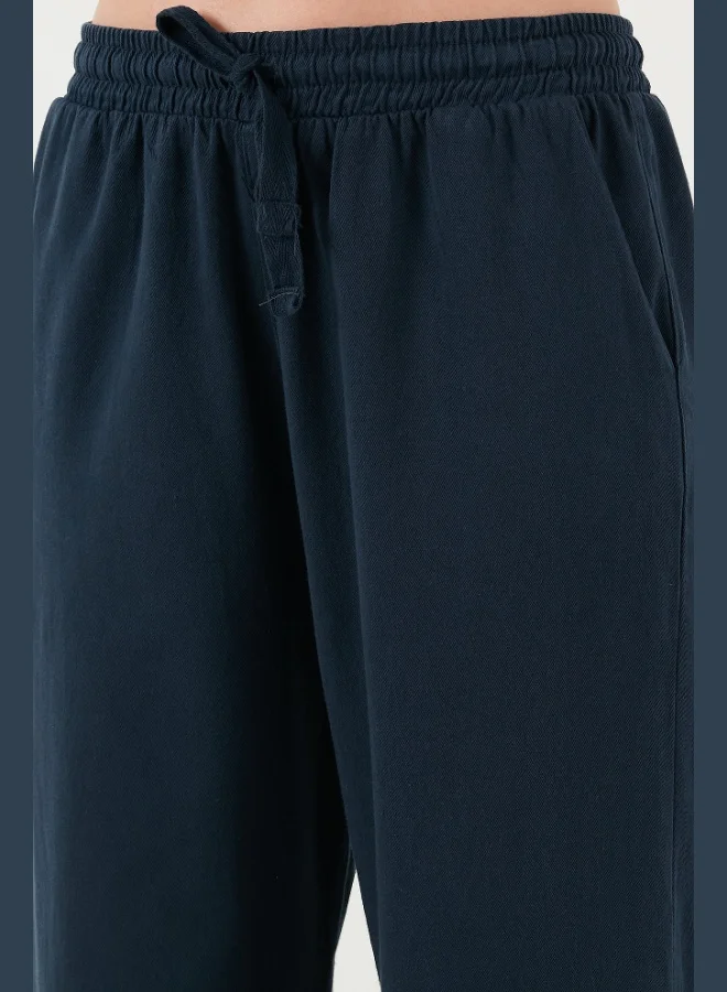 Lela  Lela Cotton High-Waisted Wide-Leg Regular Fit Trousers with Belt and Pockets for Women PANTS 668YP4760 for Women | Best Price UAE