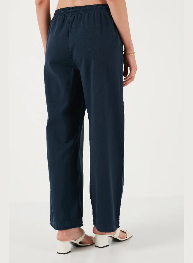 Lela  Lela Cotton High-Waisted Wide-Leg Regular Fit Trousers with Belt and Pockets for Women PANTS 668YP4760 for Women | Best Price UAE