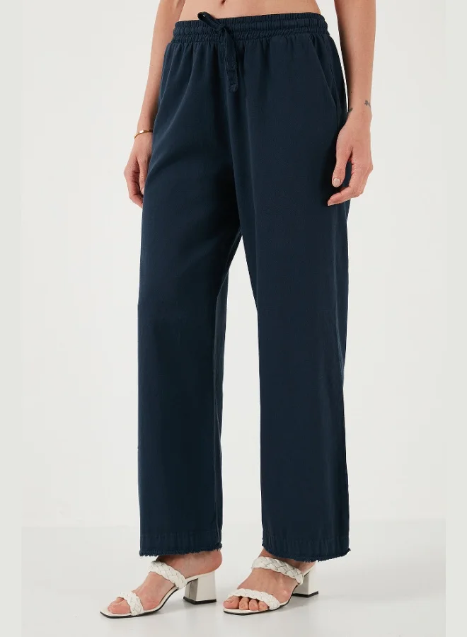Lela  Lela Cotton High-Waisted Wide-Leg Regular Fit Trousers with Belt and Pockets for Women PANTS 668YP4760 for Women | Best Price UAE