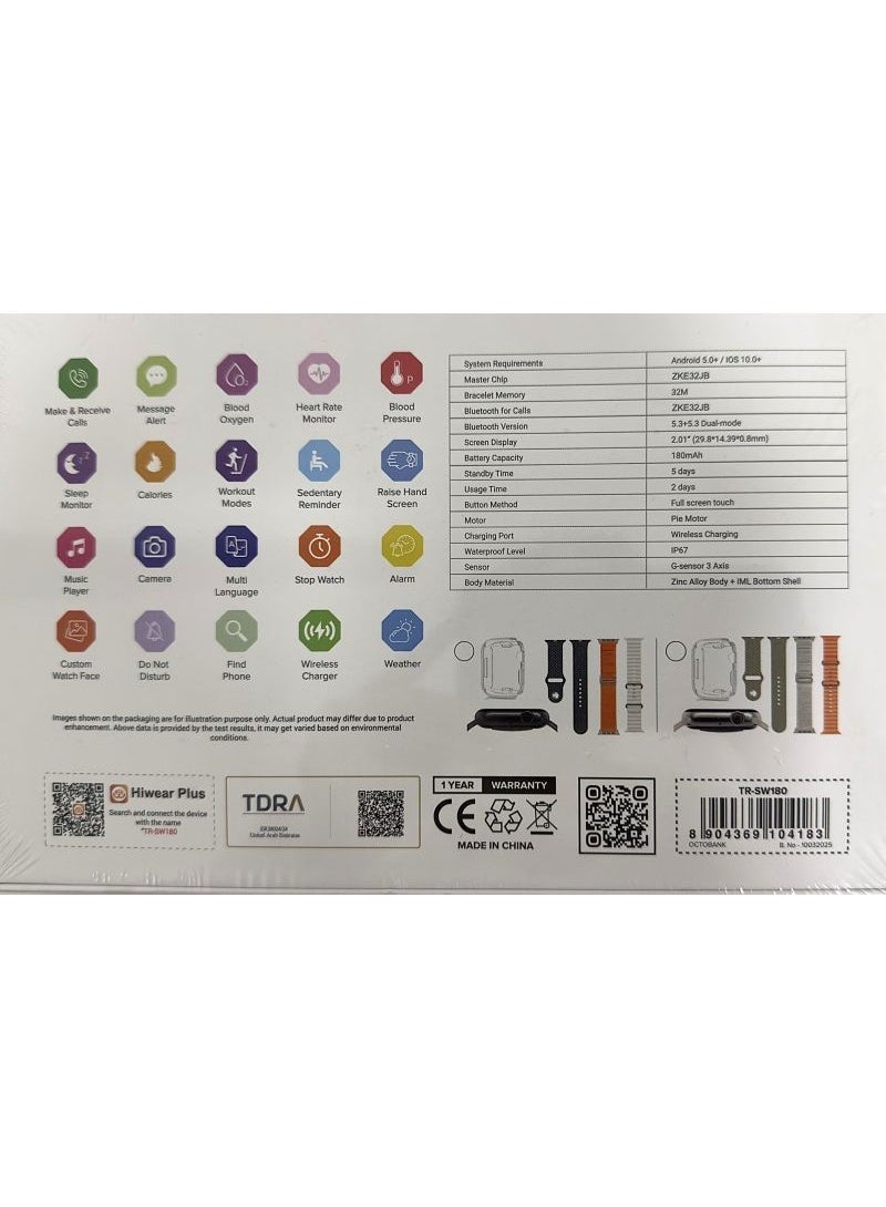 Trands 4 in 1 Smartwatch, 2.01 inches, TR-SW180 with 3 Extra Straps and 1 Extra Case Included - Image 4