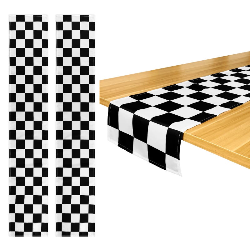 Breling 2 Pack Checkered Table Runner Black and White Tablecloths Racing Flag Polyester Table Cloths Car Theme Flag Party Picnic Supplies126 x 108 InchCheckered