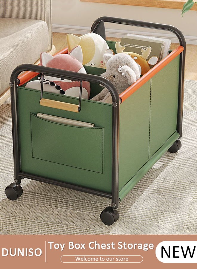 DUNISO صندوق ألعاب كبير للتخزين مع عجلات، صناديق تنظيم ألعاب الأطفال القابلة للإزالة مع جيوب جانبية، حاويات سلال مع مقابض، صندوق تخزين ألعاب مع فواصل، صندوق ألعاب متعدد الوظائف للمطبخ، الحمام، غرفة اللعب، غرفة المعيشة - Image 1