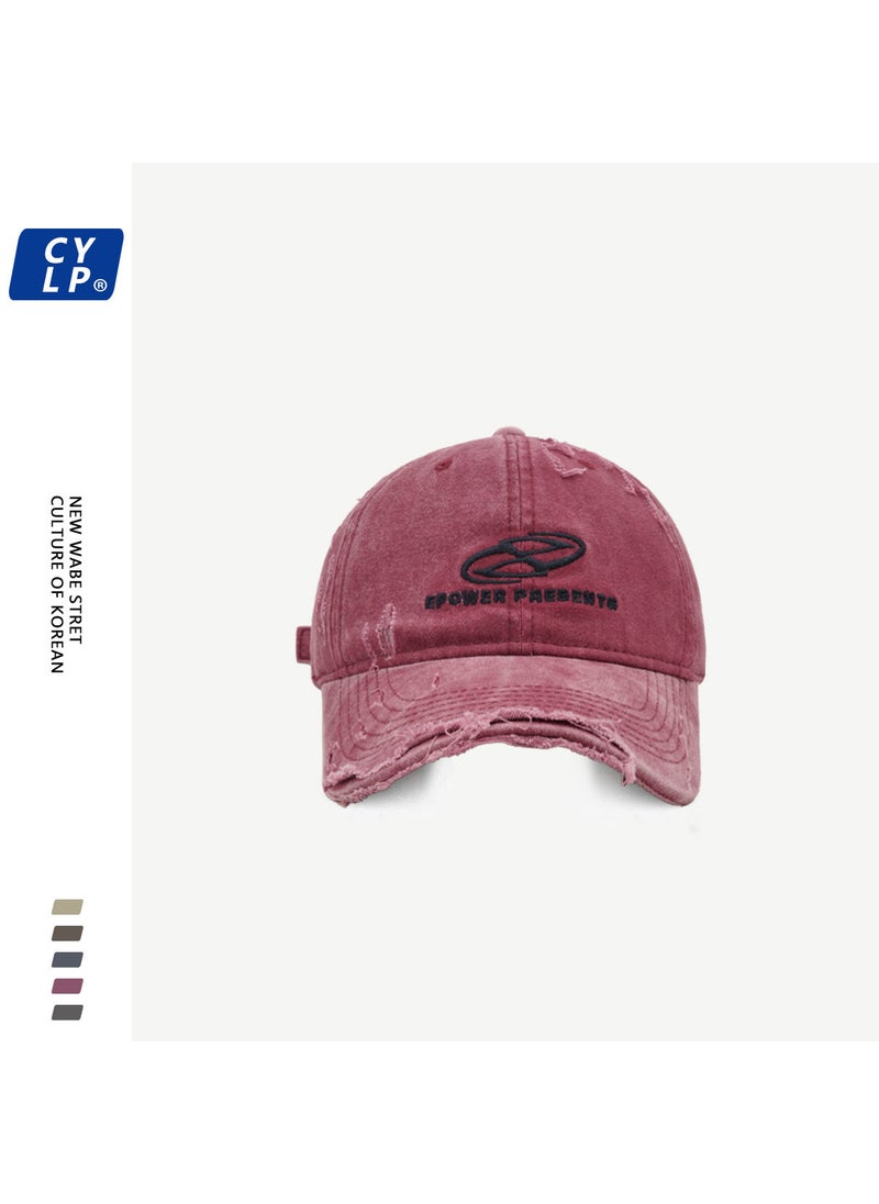 Generic Vintage Distressed Denim Baseball Cap Wine red  - Image 1