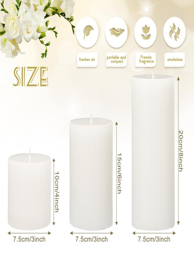 Conelist Ribbed Pillar Candles Set of 3, Width 3" High 4" 6" 8" Large Soy Wax Orchids Scented Pillar Candles Aesthetic Ribbed Modern Home Decor for Bathroom Living Room(White) - Image 2