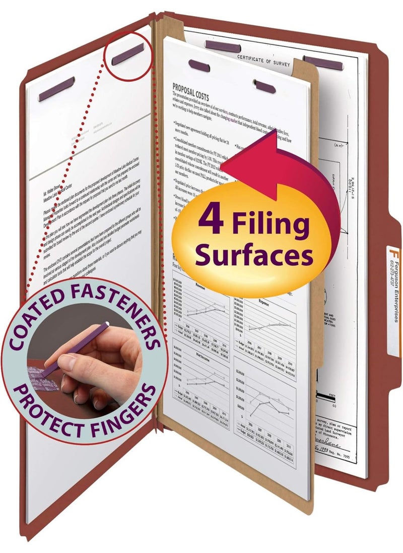 Smead Smead Pressboard Classification File Folder with SafeSHIELD Fasteners, 1 Divider, 2" Expansion, Legal Size, Red, 10 per Box (18775)  - Image 3