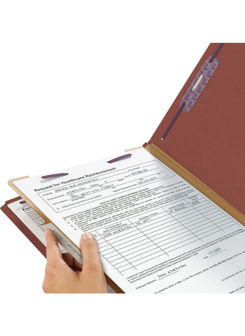 Smead Smead Pressboard Classification File Folder with SafeSHIELD Fasteners, 1 Divider, 2" Expansion, Legal Size, Red, 10 per Box (18775)  - Image 4