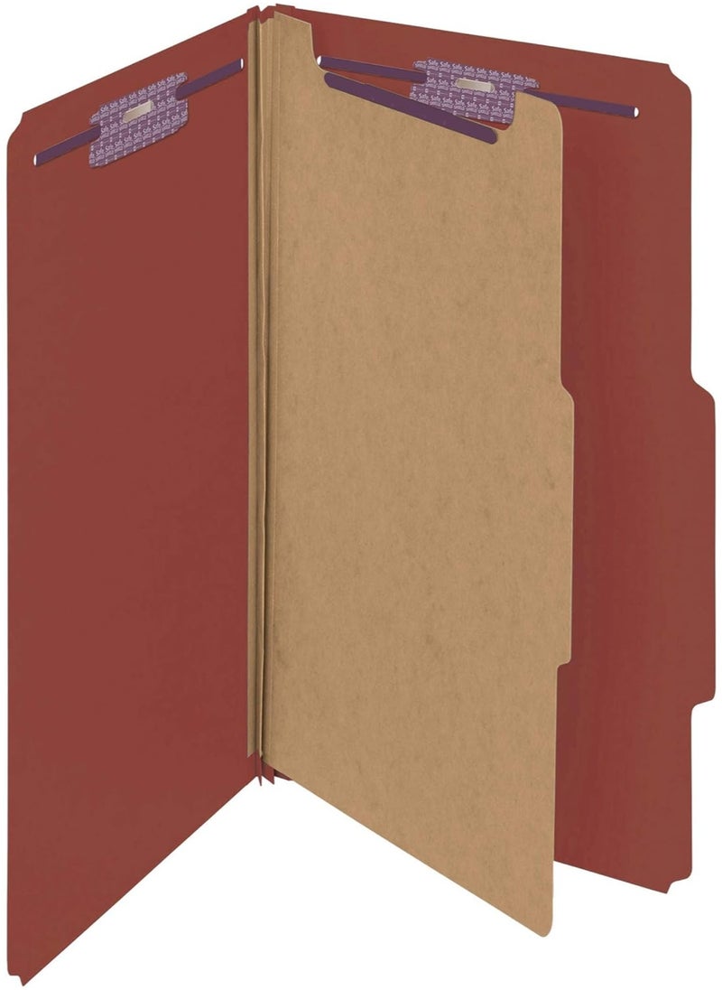 Smead Smead Pressboard Classification File Folder with SafeSHIELD Fasteners, 1 Divider, 2" Expansion, Legal Size, Red, 10 per Box (18775)  - Image 1