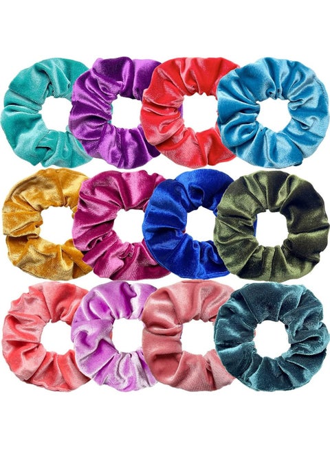 12 Pieces Scrunchies for Women, Velvet Scrunchies for Hair, Soft Ponytail Holder for Girls, Classic Elastic Hair Bands (Bright Color Set)