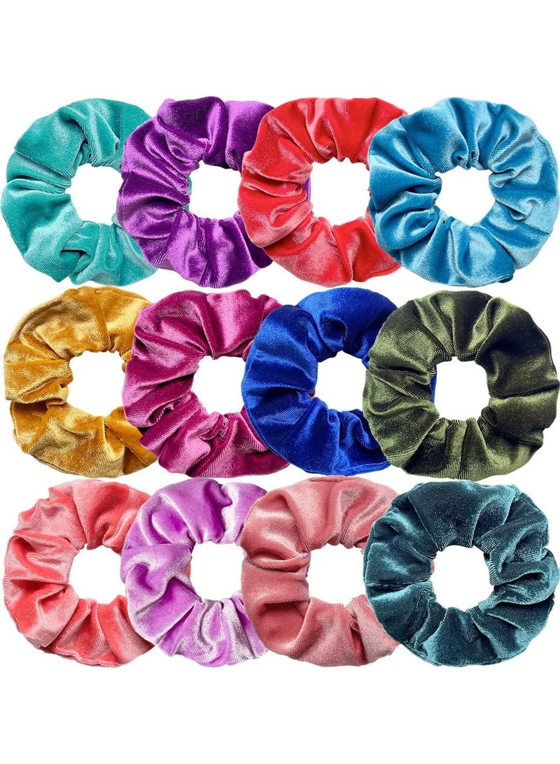 ORiTi 12 Pieces Scrunchies for Women, Velvet Scrunchies for Hair, Soft Ponytail Holder for Girls, Classic Elastic Hair Bands (Bright Color Set) - Image 1