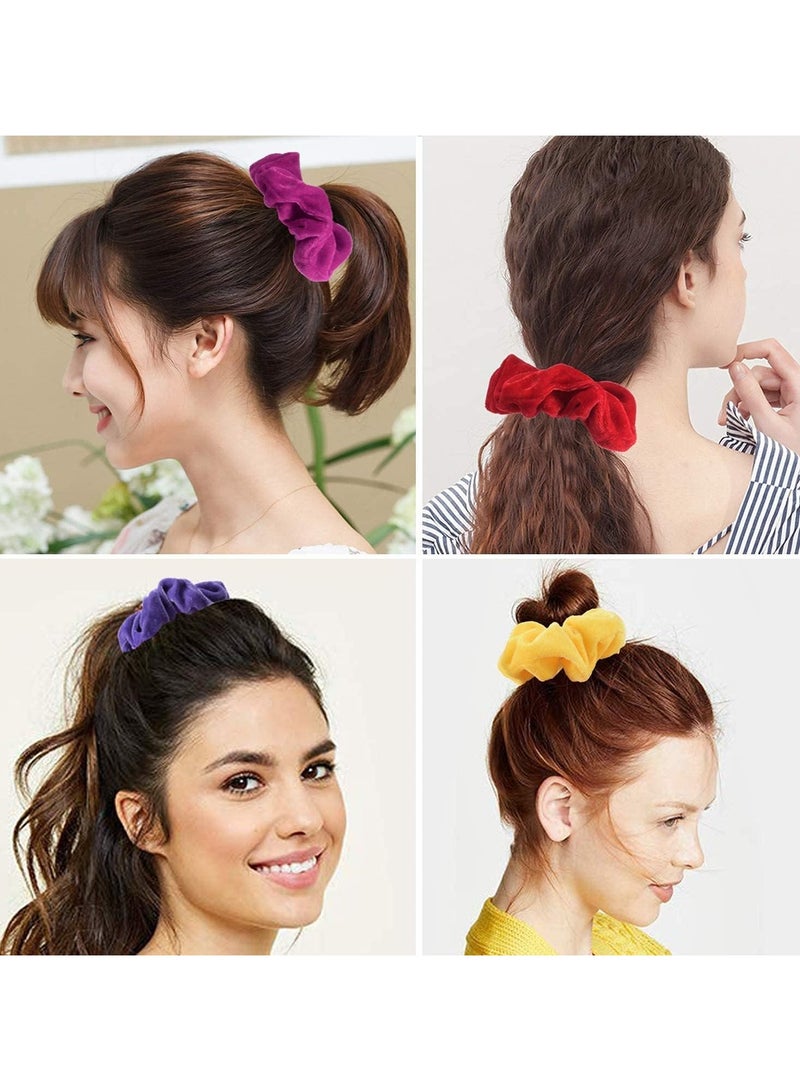 ORiTi 12 Pieces Scrunchies for Women, Velvet Scrunchies for Hair, Soft Ponytail Holder for Girls, Classic Elastic Hair Bands (Bright Color Set) - Image 3