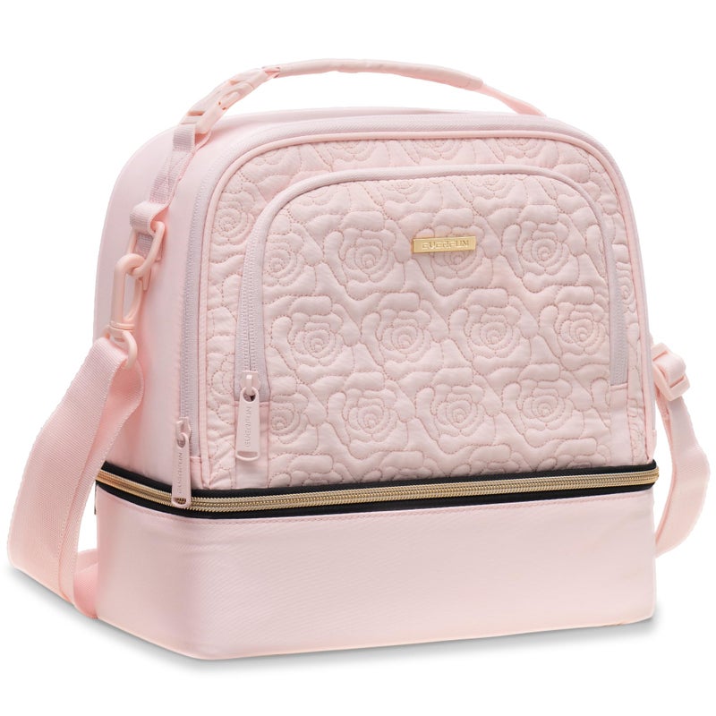 Everfun Womens Lunch Box Two Compartments Insulated Lunch Tote Bag Large Leakproof Soft Cooler for Work Picnic Travel Pink