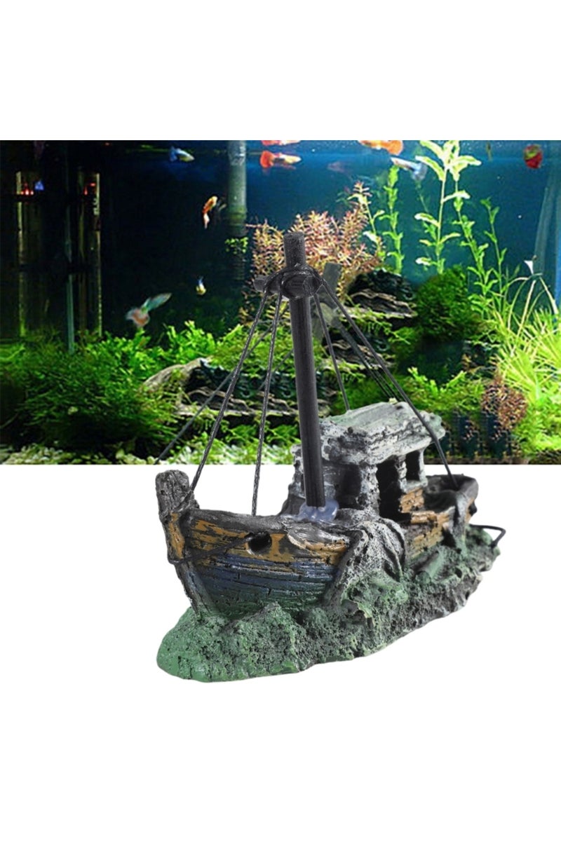 erorex Aquarium Sunken Ship Decoration Resin Fishtank Ornaments Hideout for Hermit 12.5*6*10cm Mini Retr... - Image 1