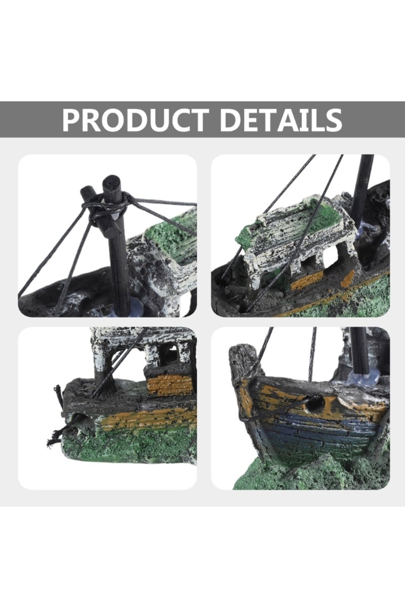 erorex Aquarium Sunken Ship Decoration Resin Fishtank Ornaments Hideout for Hermit 12.5*6*10cm Mini Retr... - Image 5