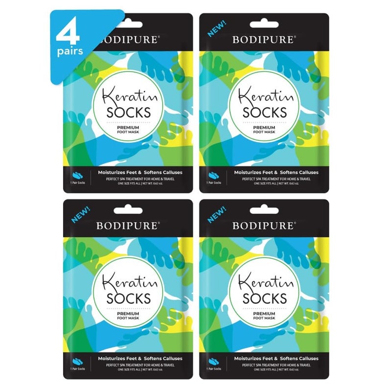 Bodipure PremiumFoot Mask Keratin Socks at Home Spa Moisturizer Socks for Dry Cracked Feet Callus Heel Softening EasytoUse Pedicure Foot Repair ChemicalFree Feet Treatment 4 Pairs