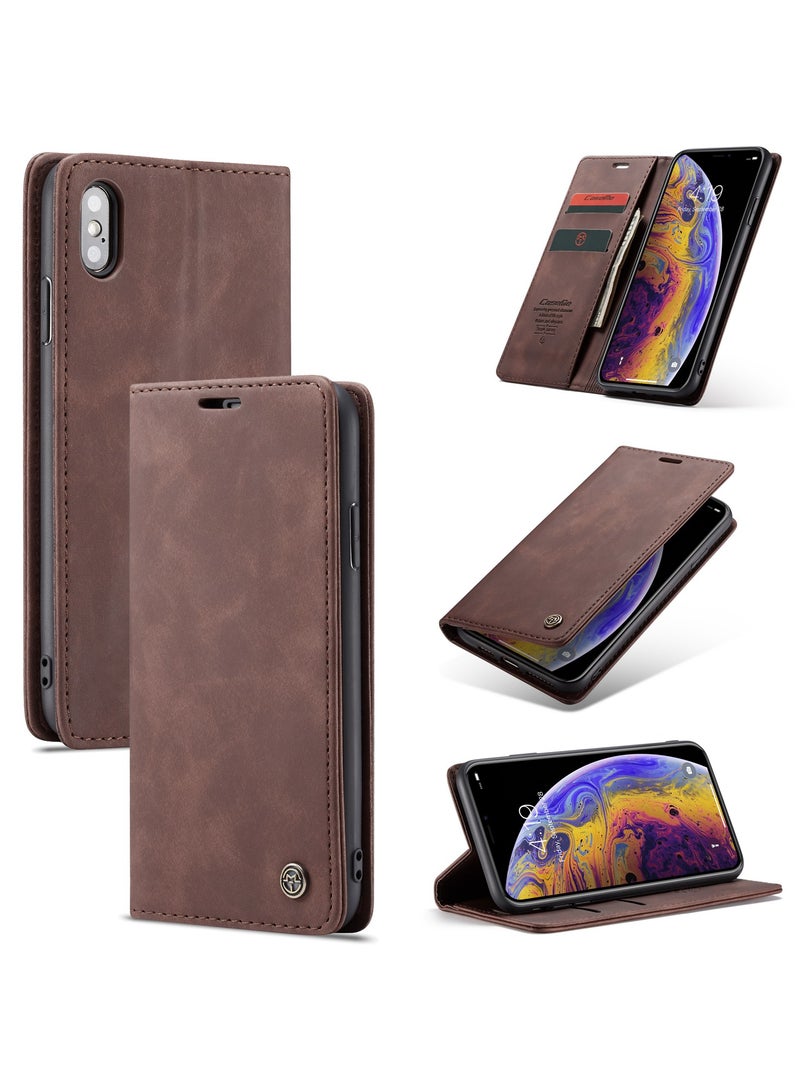CaseMe Phone Case Luxury PU Leather Design 013 Flip Cover Card Slot Holder Cover For Iphone XS Max  (Coffe) - Image 1