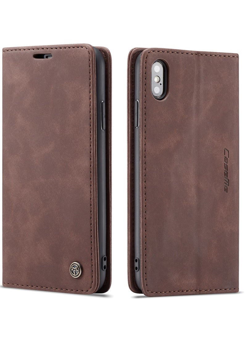 CaseMe Phone Case Luxury PU Leather Design 013 Flip Cover Card Slot Holder Cover For Iphone XS Max  (Coffe) - Image 2