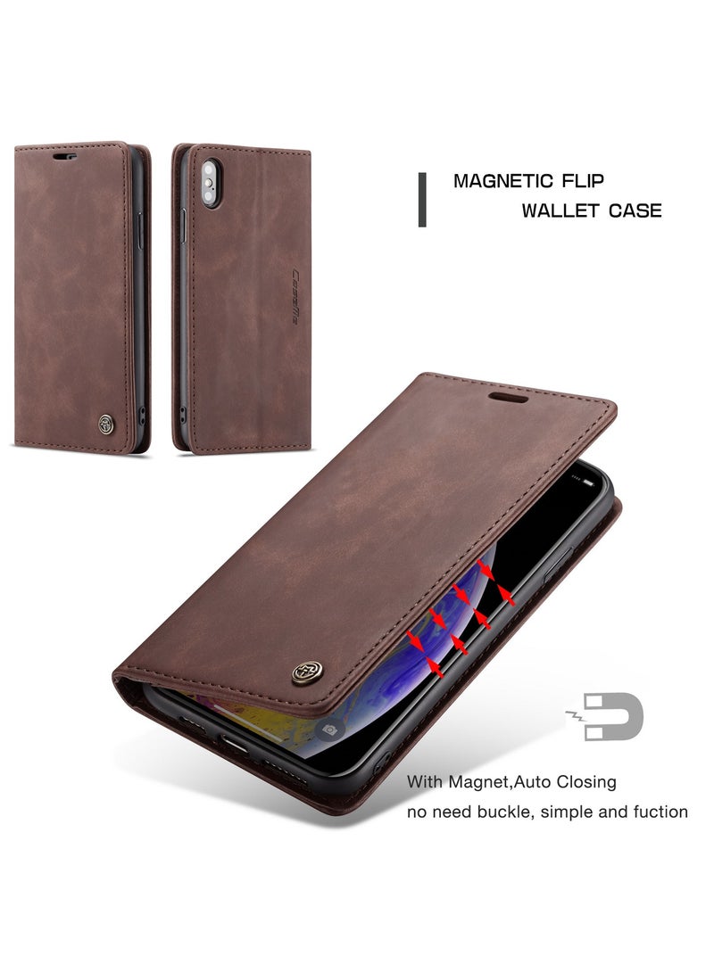 CaseMe Phone Case Luxury PU Leather Design 013 Flip Cover Card Slot Holder Cover For Iphone XS Max  (Coffe) - Image 5