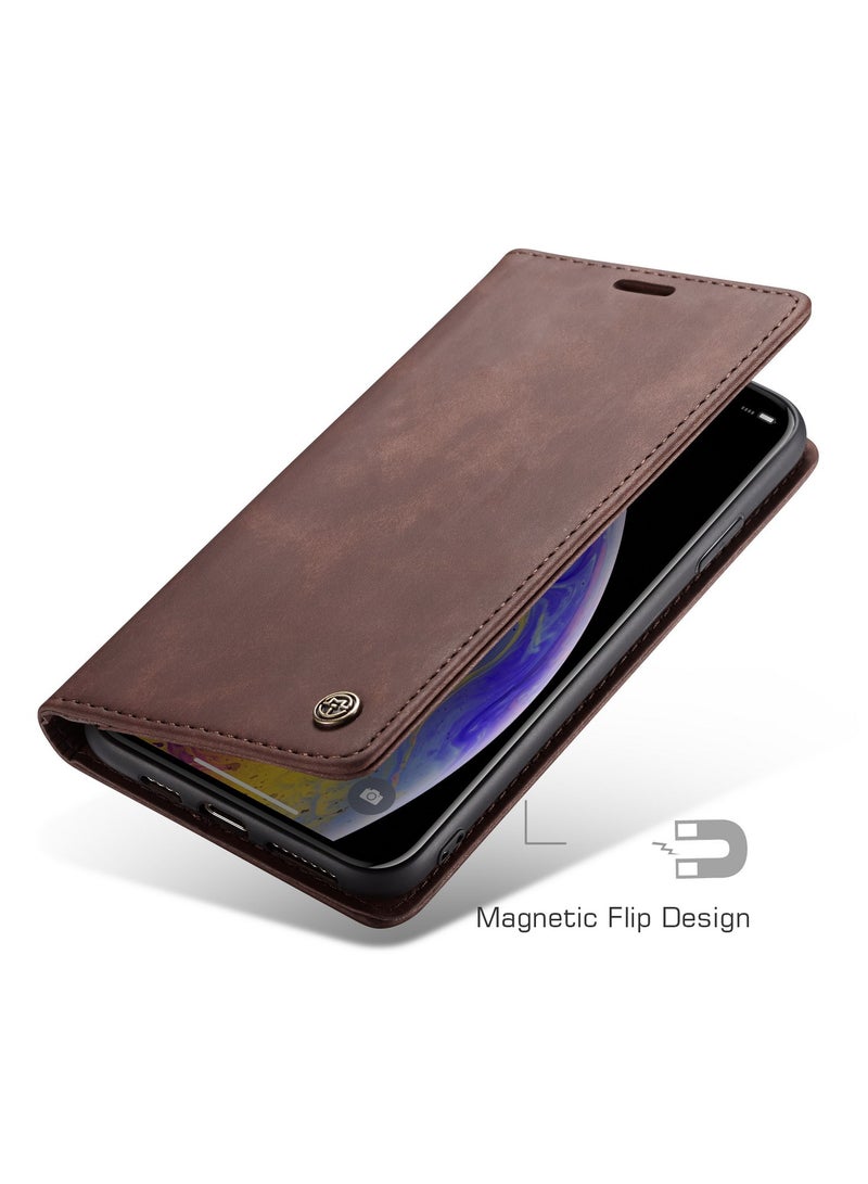 CaseMe Phone Case Luxury PU Leather Design 013 Flip Cover Card Slot Holder Cover For Iphone XS Max  (Coffe) - Image 3