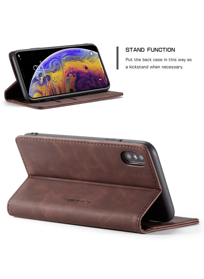 CaseMe Phone Case Luxury PU Leather Design 013 Flip Cover Card Slot Holder Cover For Iphone XS Max  (Coffe) - Image 4