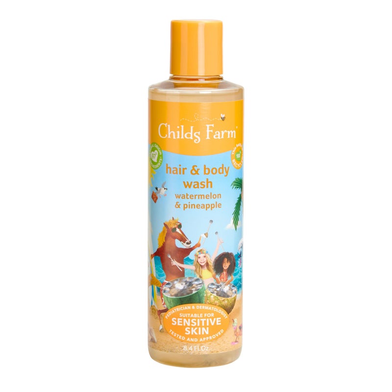 Childs Farm, Kids Hair & Body Wash for Dry, Sensitive Skin, Watermelon & Organic Pineapple, Gently Cleanses, Vegan, Cruelty-Free, 8.4 Fl Oz