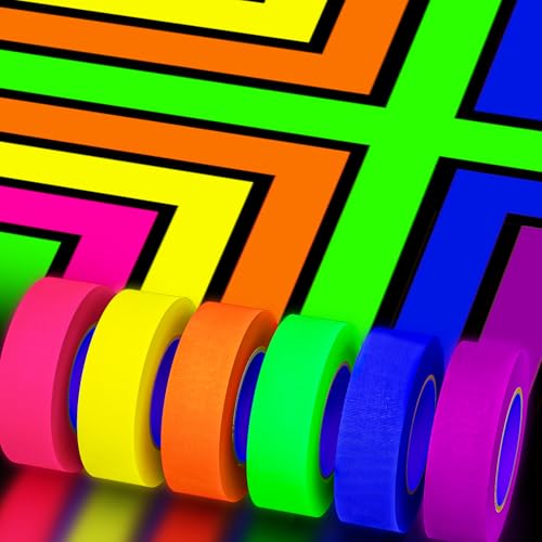 SWRT Neon Gaffer Cloth UV Blacklight Tape for Halloween Decor, 6 Rolls Multi-Color UV Fluorescent Glow in The Dark Tape for Party Decoration, Dance Floors, UV Party (0.6 inch x 16.5 feet) - Image 1