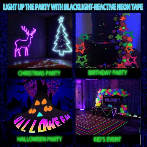 SWRT Neon Gaffer Cloth UV Blacklight Tape for Halloween Decor, 6 Rolls Multi-Color UV Fluorescent Glow in The Dark Tape for Party Decoration, Dance Floors, UV Party (0.6 inch x 16.5 feet) - Image 5
