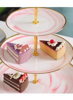 Alissa 2-Tier Cupcake Stand Tower  Pink Round Marble Ceramic Serving Tray Dish Treat Stacked Pastry Fruit Serving Platter Gift Tea Party Restaurant Home Dining  - Image 4