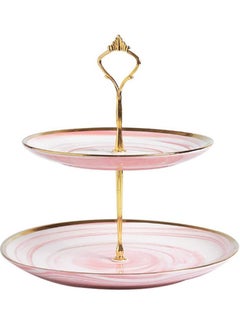 Alissa 2-Tier Cupcake Stand Tower  Pink Round Marble Ceramic Serving Tray Dish Treat Stacked Pastry Fruit Serving Platter Gift Tea Party Restaurant Home Dining  - Image 1