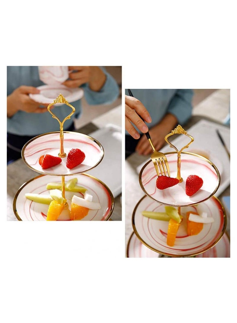 اليسا حامل كب كيك من طبقتين، برج وردي مستدير من الرخام والسيراميك، صينية تقديم طبق علاج مكدسة، طبق تقديم الفاكهة، هدية، حفلة شاي، مطعم، طعام منزلي - Image 3