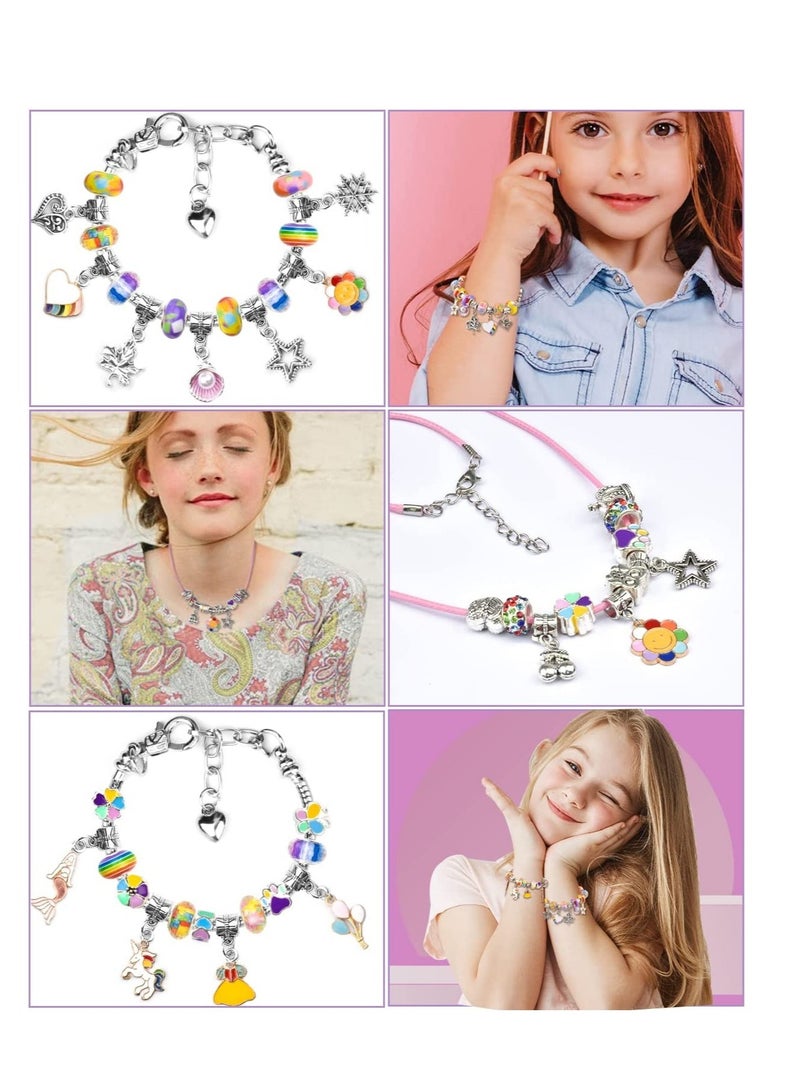 SOLARAE Charm Bracelet Making Kit with Beads Pendant Charms Bracelets and Necklace Girls Charm Bracelet Making Kit for DIY Craft Gifts for Teen Girls with a Unicorn Gift Box and Storage Bag - Image 4