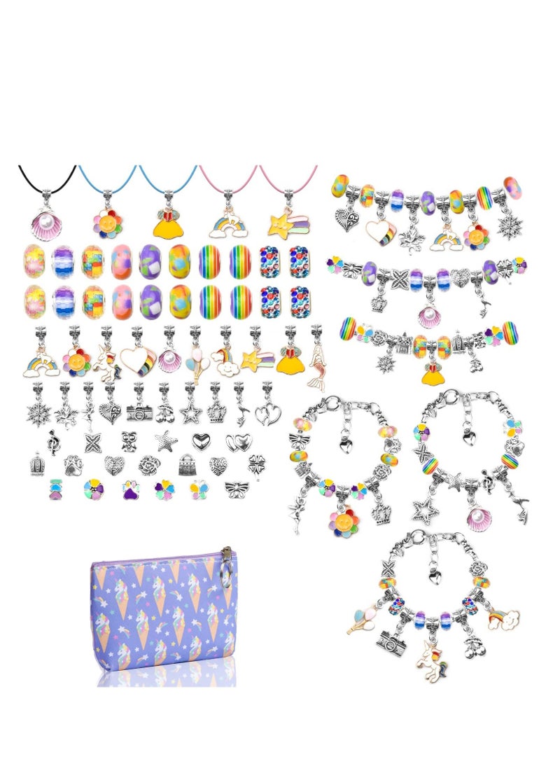 SOLARAE Charm Bracelet Making Kit with Beads Pendant Charms Bracelets and Necklace Girls Charm Bracelet Making Kit for DIY Craft Gifts for Teen Girls with a Unicorn Gift Box and Storage Bag - Image 1
