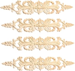 MUXSAM 4Pcs Long Wood-Carved Onlays Appliques for Furniture, Unpainted Wooden Carving Decals for Wall Cupboard Mirror - Image 1