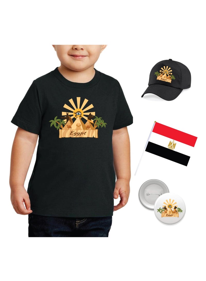 PRINTSHOP4ME Egypt National Day Gift Set for Boys - T-Shirt - Cap - Badge and Flag Set - Celebrate Egypt National Day with this Kids Combo Pack in Style  - Image 1