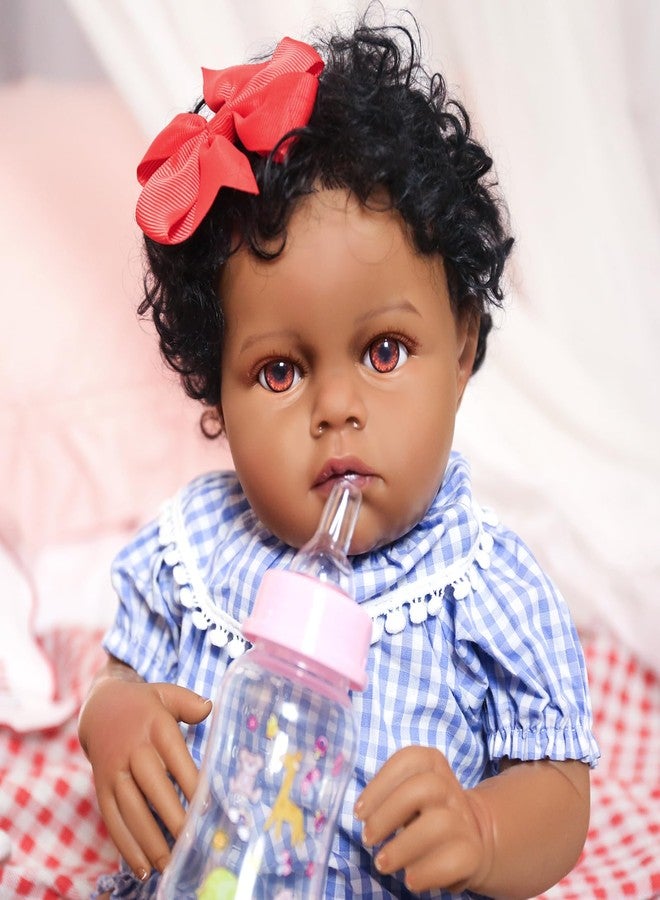 KSBD Lifelike Reborn Baby Doll Black - 18-Inch Realistic African American, Weighted Newborn Real Life Handcrafted Baby with Soft Body, American Flag Outfit and Accessories Gift Set for Kids Age 3+ - Image 3