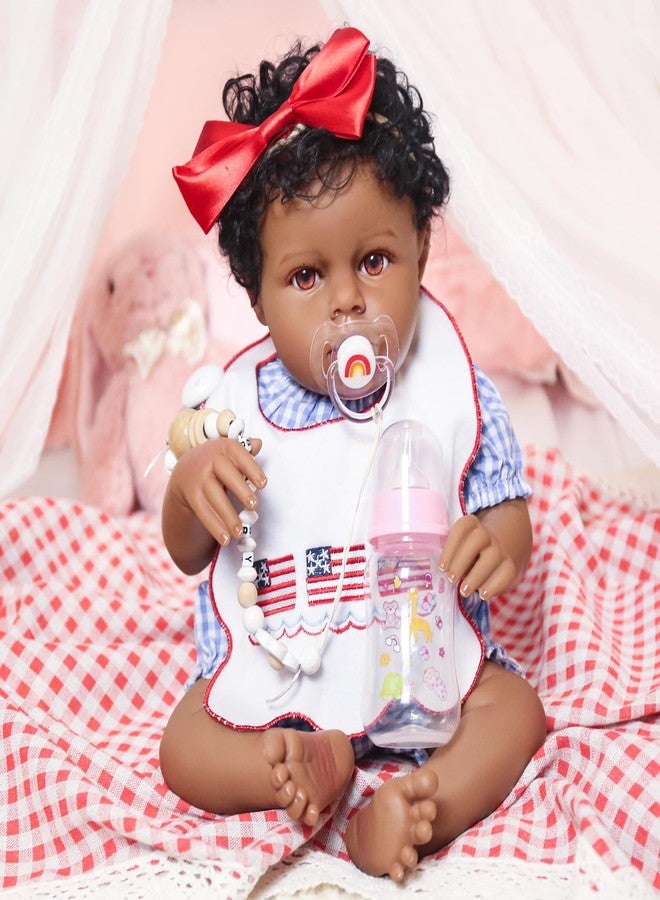 KSBD Lifelike Reborn Baby Doll Black - 18-Inch Realistic African American, Weighted Newborn Real Life Handcrafted Baby with Soft Body, American Flag Outfit and Accessories Gift Set for Kids Age 3+ - Image 2