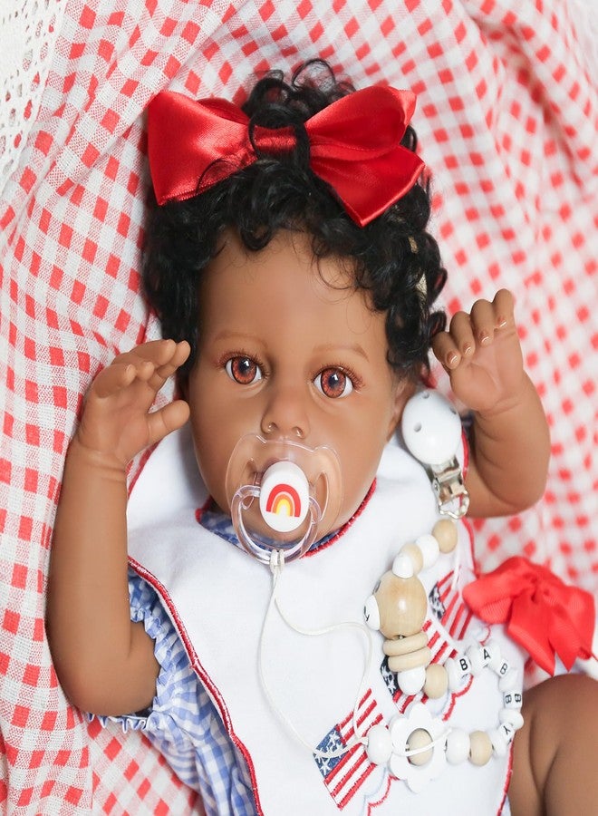 KSBD Lifelike Reborn Baby Doll Black - 18-Inch Realistic African American, Weighted Newborn Real Life Handcrafted Baby with Soft Body, American Flag Outfit and Accessories Gift Set for Kids Age 3+ - Image 1