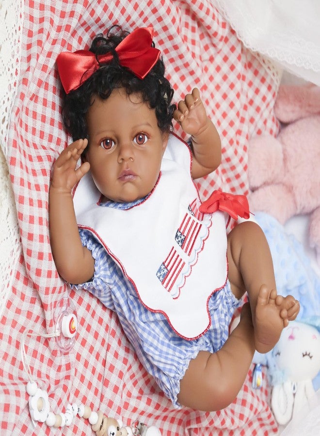 KSBD Lifelike Reborn Baby Doll Black - 18-Inch Realistic African American, Weighted Newborn Real Life Handcrafted Baby with Soft Body, American Flag Outfit and Accessories Gift Set for Kids Age 3+ - Image 4