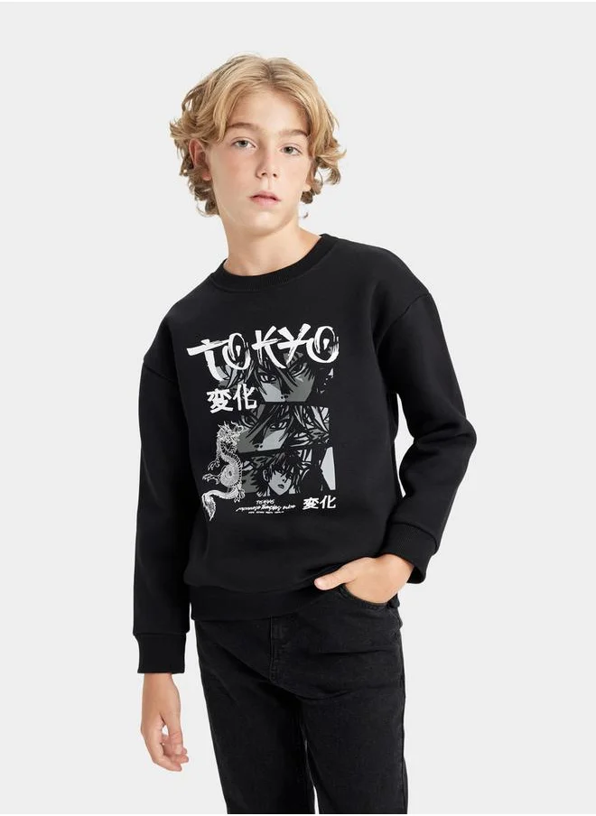 ديفاكتو Oversized Graphic Print Crew Neck Sweatshirt