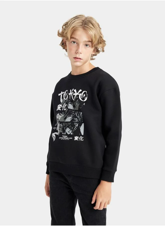 ديفاكتو Oversized Graphic Print Crew Neck Sweatshirt