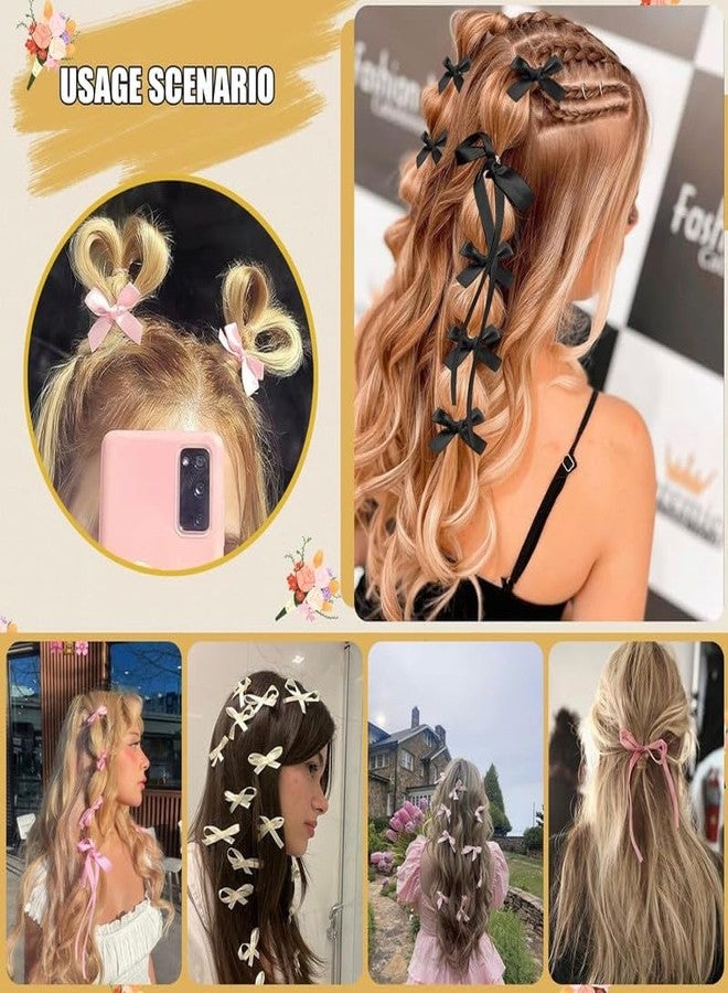 Cerun 18 Pcs Luxury Mini Hair Bows for Women Girls Cute Hair Clips Small Alligator Long Tail Hair Ribbon Accessories -3 Styles -18P - Black White Pink - Image 2