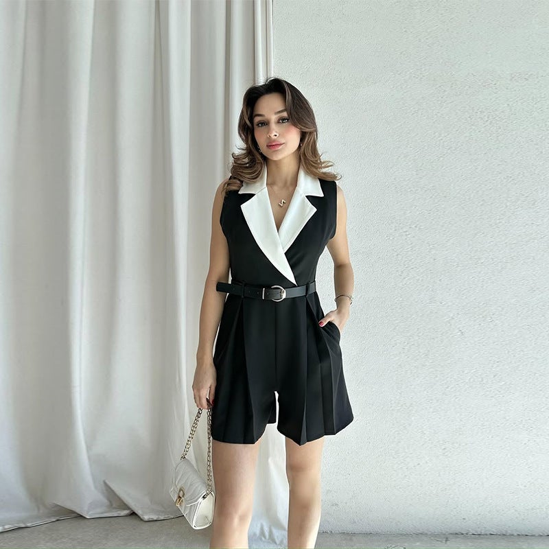 Women'S Fashion Elegant Commuter Sleeveless Belt Pleated Jumpsuit - Image 2