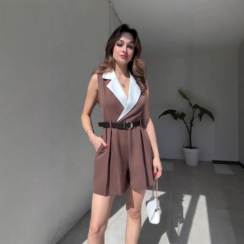 Women'S Fashion Elegant Commuter Sleeveless Belt Pleated Jumpsuit - Image 1