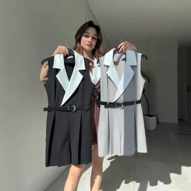Women'S Fashion Elegant Commuter Sleeveless Belt Pleated Jumpsuit - Image 5